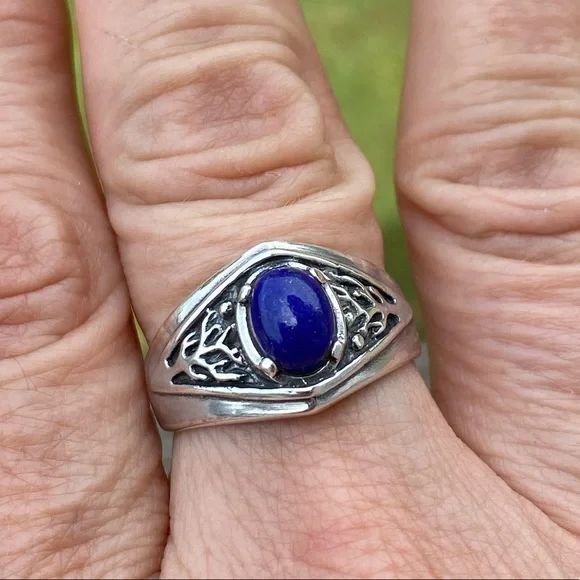 Celtic Tree of life ring .925 Sterling Silver w/ genuine Lapis Lazuli USA - Picture 11 of 16